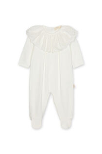 Baby Gi ivory cotton pink broderie anglaise collar babygrow