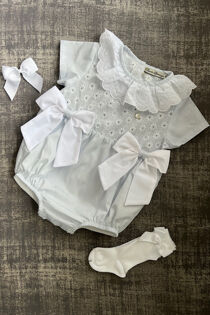 Piccola Speranza blue striped bow romper