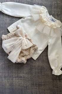 Naxos beige tweed bloomer and blouse set