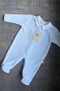 Baby Gi blue velour teddy babygrow