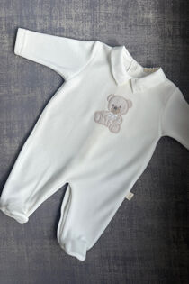 Baby Gi ivory velour teddy babygrow