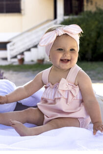 Calamaro pink stripe bow romper 