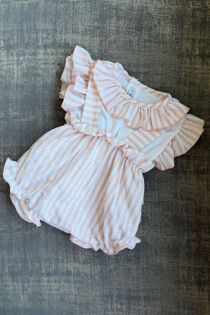 Calamaro pink stripe romper and blouse set