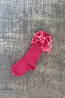 Condor beet pink velvet bow knee-high socks