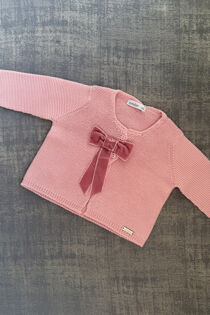 Condor dusky pink velvet bow cardigan