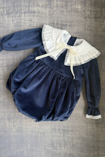 Be chic navy velvet collared romper 