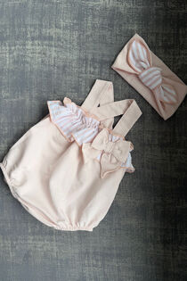 Calamaro pink stripe bow romper 