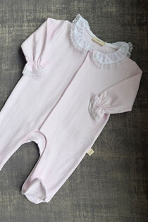 Baby Gi pink cotton lace trim collar babygrow
