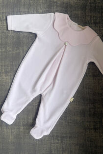 Baby Gi pink pique collar velour babygrow