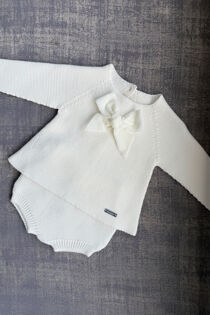 Condor ivory velvet bow knitted set