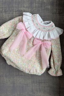 Naxos pink tulle bow tweed romper