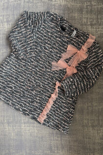 Calamaro grey tweed tulle trim dress