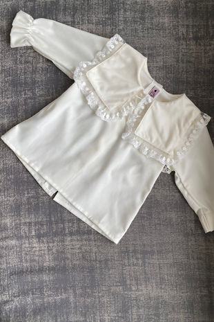 Phi cream square collar lace trim blouse 