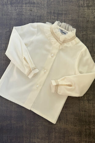 Naxos cream tulle trim blouse