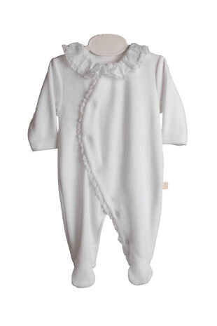 Baby Gi white velour lace trim babygrow 