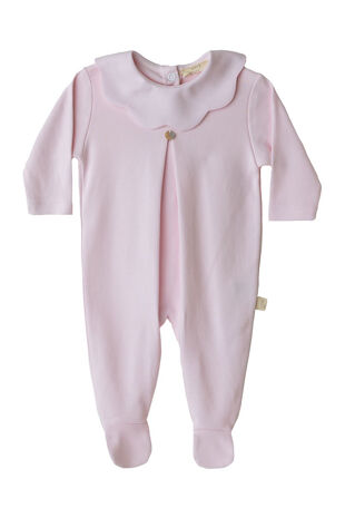 Baby Gi pink pique collar velour babygrow