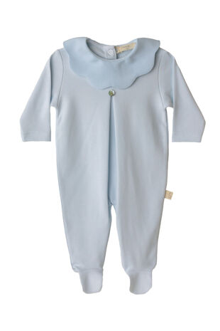 Baby Gi blue pique collar velour babygrow