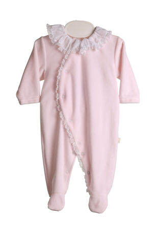Baby Gi pink velour lace trim babygrow