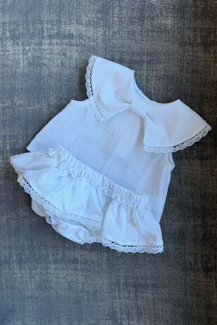 Be chic white linen bow collar set 