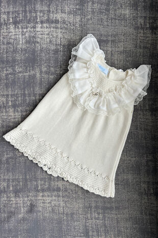 Foque cream knitted lace collar dress