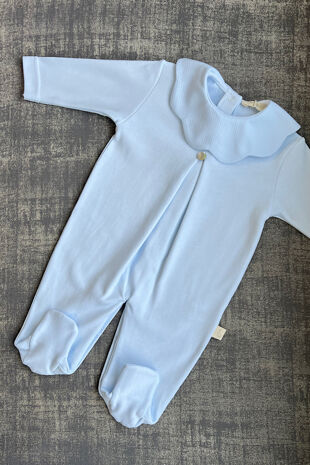 Baby Gi blue pique collar cotton babygrow