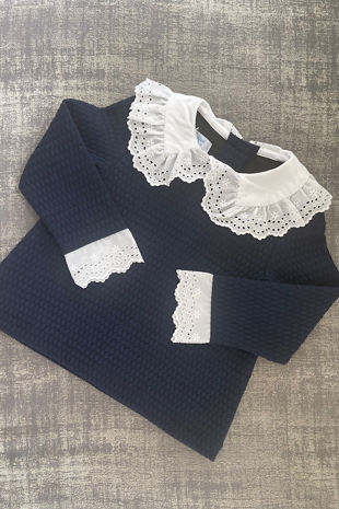 Foque navy blue jumper with white collar