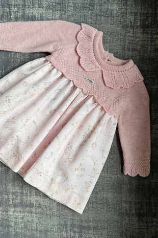 Foque dusky pink knitted top floral dress 