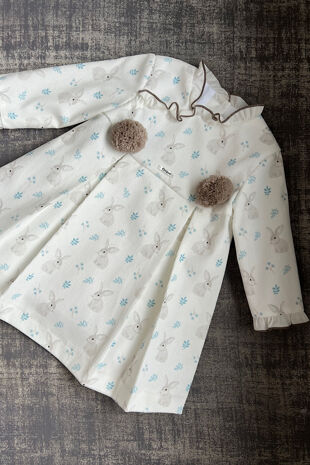 Foque ivory pom pom bunny dress