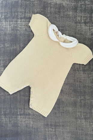 Babydif beige collared knitted romper