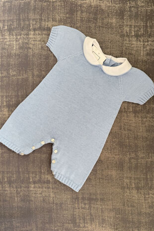 Babydif blue collared knitted romper