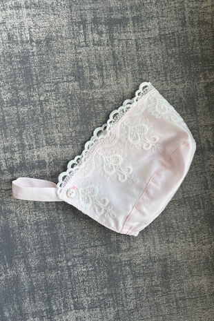 Phi pink lace trim bonnet