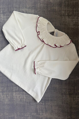 Calamaro London cream and burgundy long sleeve top