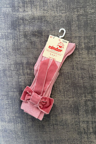 Condor dusky pink coquette velvet bow knee sock