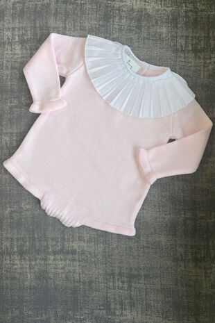 Aurea baby pink knit pleated collar romper