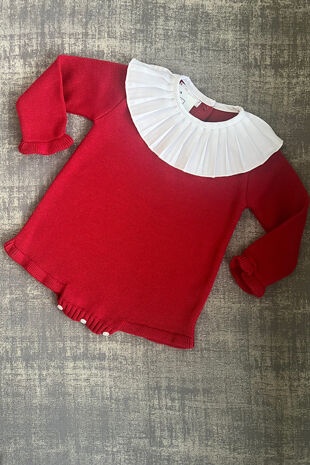Aurea cherry knit pleated collar romper
