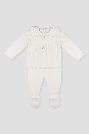 Foque ivory lace collar knitted two piece set