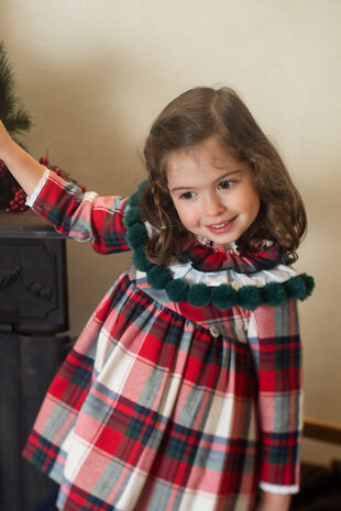 Foque girls tartan pom pom dress