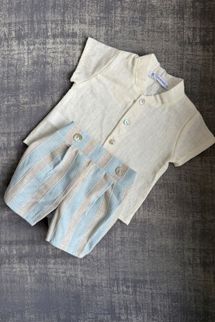 Calamaro boys blue and beige short set