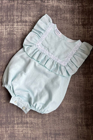 Juliana green romper with lace trim 