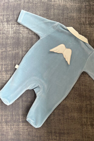 Baby Gi stone blue velour angel wing babygrow