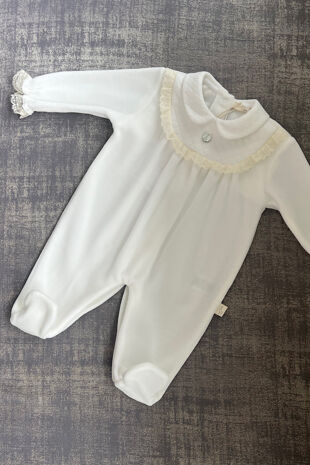 Baby Gi cream collared babygrow with lace trim