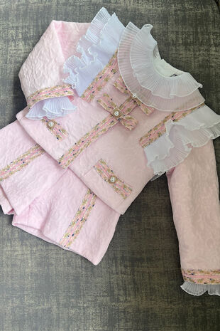 Naxos pink organza trim blazer set