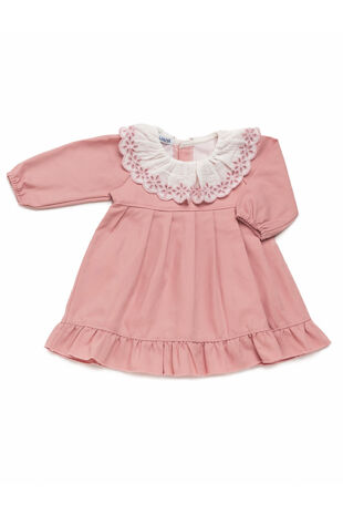 Juliana dusky pink dress with broderie anglaise collar