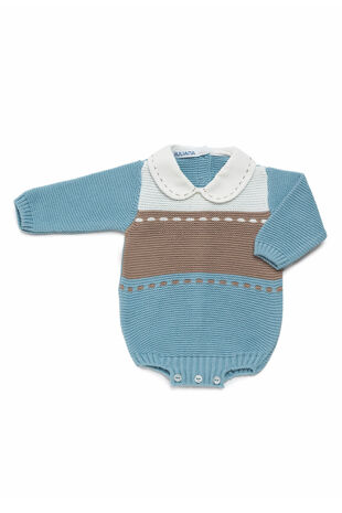 Juliana boys blue and beige knitted romper