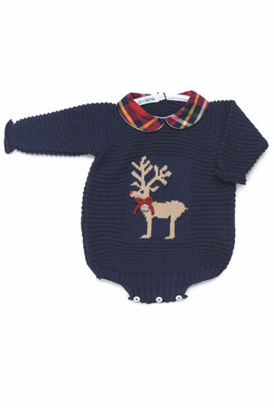 Juliana boys navy reindeer knitted romper