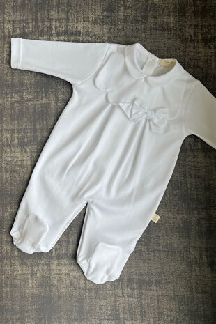 Baby Gi white cotton bow babygrow