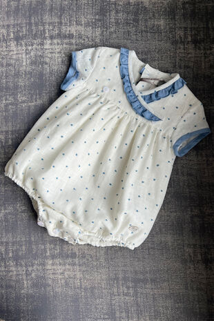 Jose Varon white and blue embroidered romper