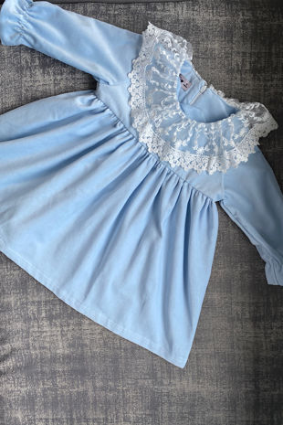 Phi blue velvet lace collar dress
