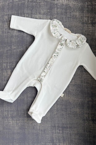 Baby Gi ivory green floral print velour babygrow