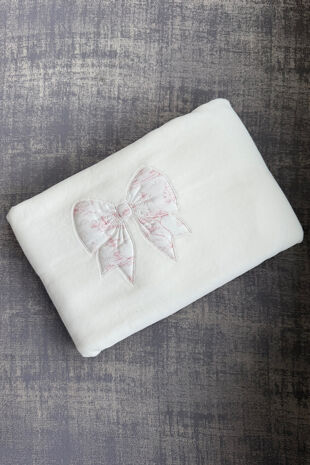Baby Gi ivory velour blanket with pink bow